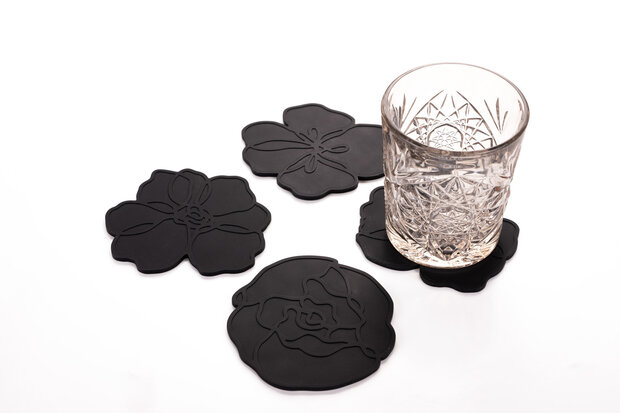 Siliconen Glasonderzetter Peony Black
